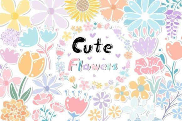 cute flower clipart with pastel minimalist flowers in soft colors and simple shapes arranged around text