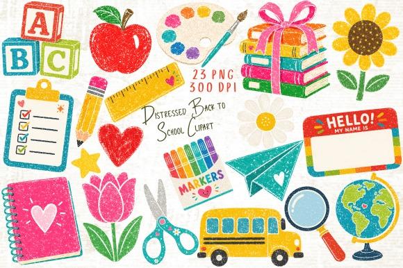 Distressed Teacher Clipart Distressed back to school teacher clipart with school supplies and textured finish