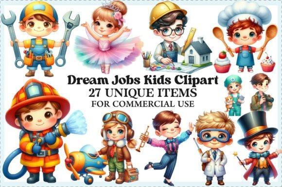 Creative kids clipart bundles showing children in various dream jobs like firefighter, ballerina, scientist, and chef in
