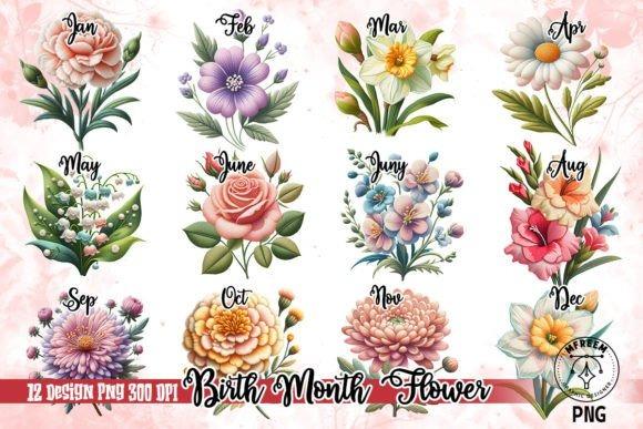 embroidered birth month flower clipart set with 12 floral designs for each — best flower clipart sets for shirts mugs crafts