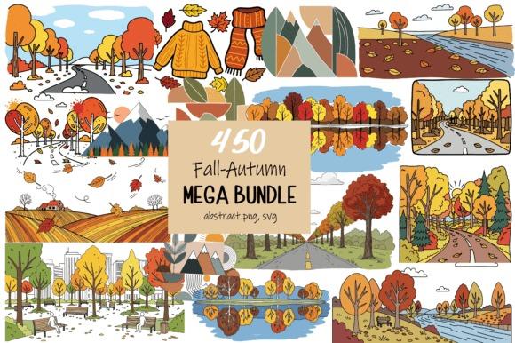 Fall clipart bundle with autumn trees, leaves, sweaters, mountains, and seasonal landscapes for crafts and sublimation