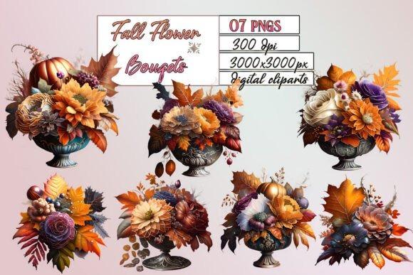 Fall flower clipart featuring autumn bouquets with pumpkins and leaves in rich seasonal colors