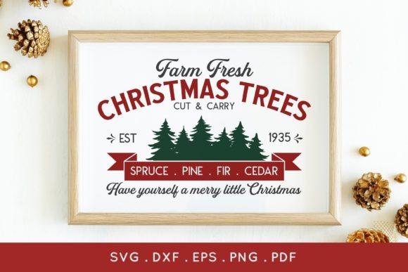 Christmas tree vector designs featuring Farm Fresh Christmas Trees with spruce, pine, fir, cedar text in rustic style
