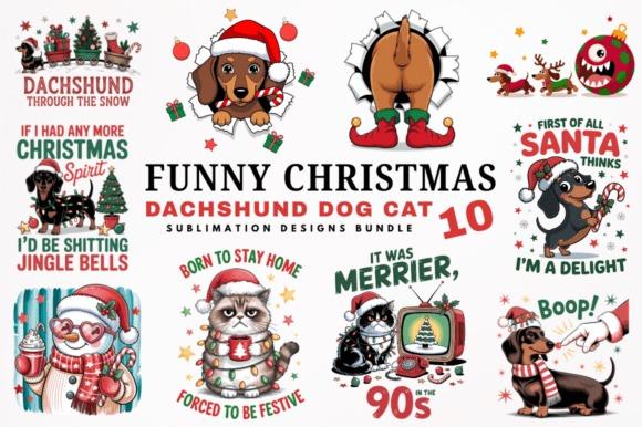 Christmas clipart featuring funny dachshund and cat designs in festive holiday themes with transparent backgrounds