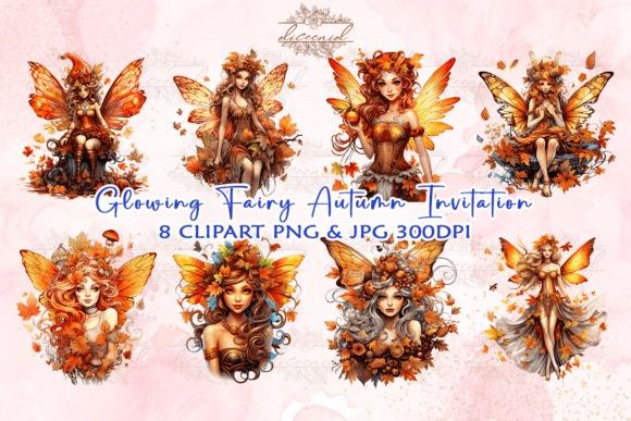 Glowing Fairy Autumn Clipart featuring fantasy fairies with autumn leaves and wings in warm fall colors — Fall Clipart
