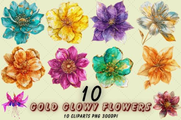 Best flower clipart sets for shirts mugs crafts featuring 10 glowing gold watercolor flowers with transparent backgrounds
