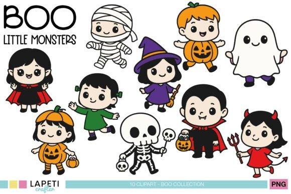 Creative kids clipart bundles featuring cute Halloween costumes including vampire, witch, mummy, pumpkin, ghost, skeleton