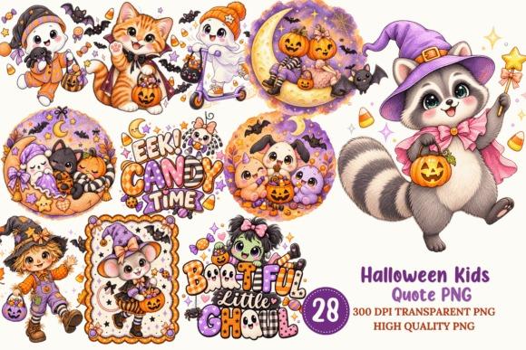 Creative kids clipart bundles featuring Halloween-themed characters like raccoon, cats, ghosts, and pumpkins with quote