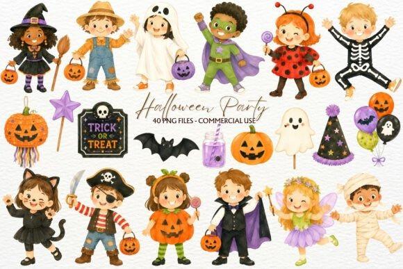 creative kids clipart bundles featuring nursery-friendly Halloween characters in costumes with pumpkins and party elements