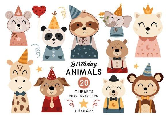 best happy birthday clipart featuring cute birthday animals in party hats with celebration elements