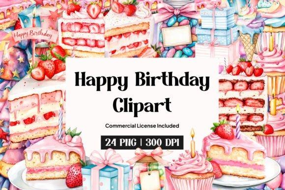 best happy birthday clipart featuring colorful birthday cakes, cupcakes, strawberries, and gift boxes
