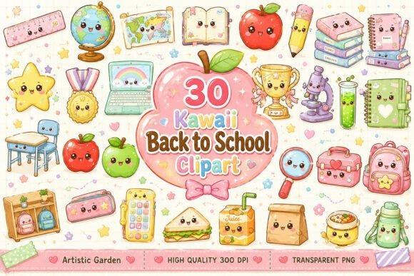 Kawaii Teacher Clipart Bundle Kawaii back to school teacher clipart with cute school supplies and characters in pastel colors