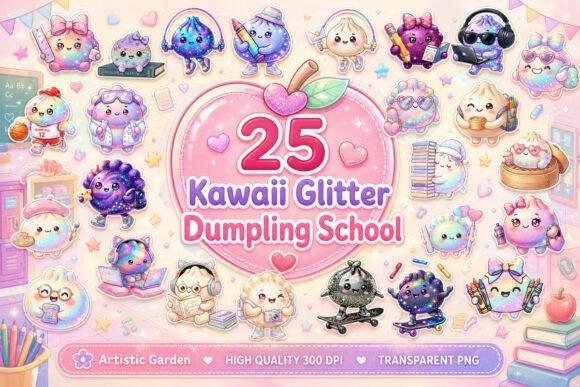 Kawaii Glitter Dumpling Teacher Clipart Kawaii glitter dumpling school clipart with playful and whimsical teacher clipart characters in pastel colors