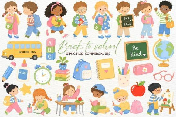 Creative kids clipart bundles featuring children, school supplies, and educational items for classroom and teacher printables