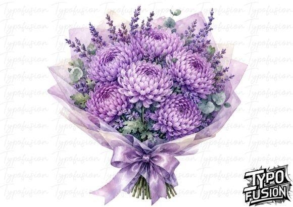 Lavender Mom Bouquet flower clipart with purple flowers and a lavender ribbon, transparent PNG for wedding and craft projects