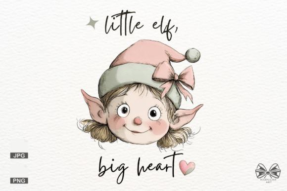 Cute Christmas elf clipart design with a pink hat and big eyes for holiday cards — Christmas elf clipart designs