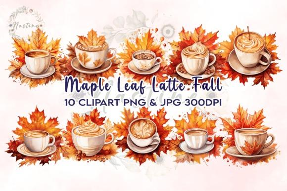 Fall Clipart featuring latte cups decorated with maple leaves and autumn motifs