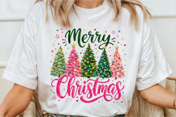 Christmas Tree PNG Designs for Sublimation colorful Merry Christmas trees on white shirt with playful holiday decorations