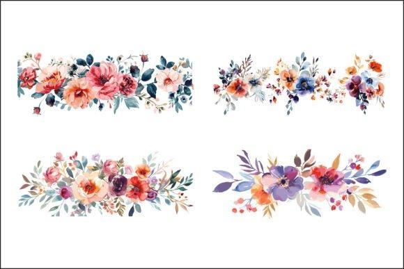 Modern watercolor flower clipart with colorful floral arrangements in various styles for wedding and craft projects