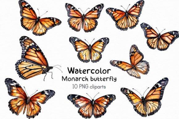 Watercolor monarch butterfly clipart set with 10 transparent PNGs for crafts and printables