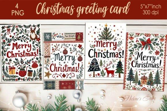 Christmas clipart for holiday cards featuring four patchwork style greeting cards with festive designs and Merry Christmas