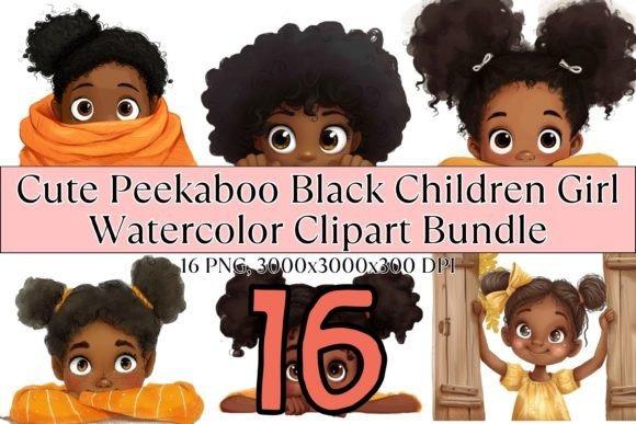 creative kids clipart bundles featuring peekaboo black children girl characters with playful poses