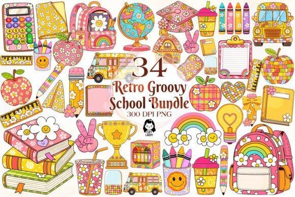 Retro Teacher Clipart Bundle Retro back to school teacher clipart with colorful vintage-style school supplies and icons