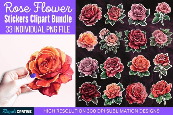 Cute flower clipart featuring 33 rose flower stickers in transparent PNG format for craft projects