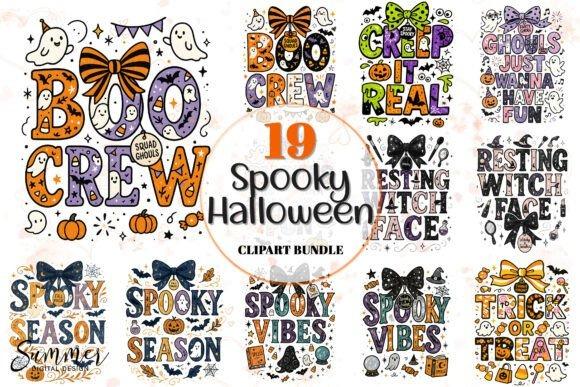 Halloween clipart bundle with 19 pieces featuring ghosts, pumpkins, witches, and fun spooky quotes