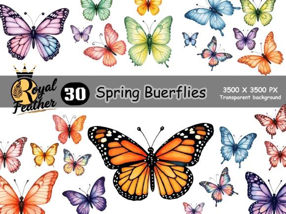 butterfly clipart for sticker with 30 colorful spring butterflies in pastel watercolor style on transparent background