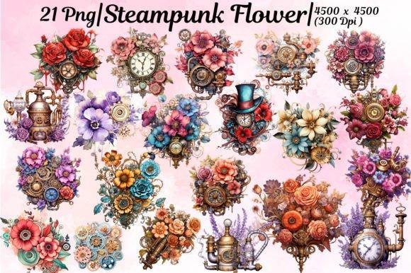 best flower clipart sets for shirts mugs crafts featuring 21 steampunk flower PNGs with clocks and gears