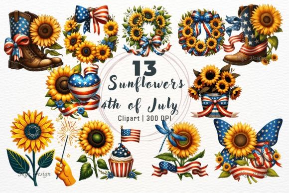 flower clipart featuring sunflowers with 4th of July patriotic themes including flags, bows, and boots