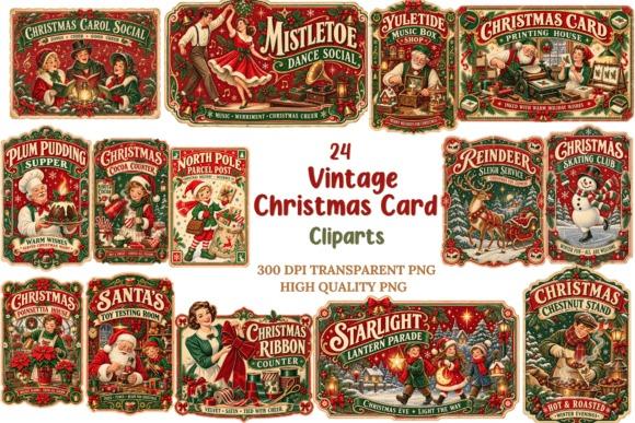 Christmas clipart for holiday cards featuring vintage Christmas card designs with nostalgic holiday scenes and typography