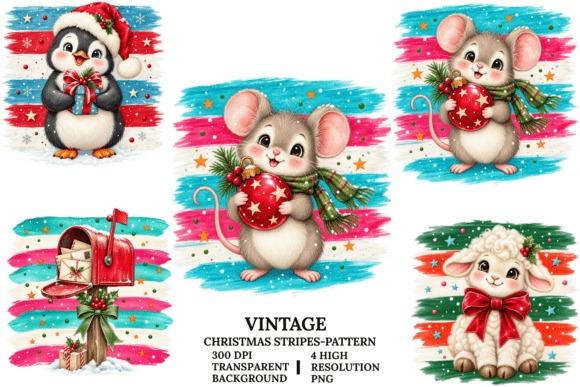 Christmas clipart featuring vintage style stripes background with cute holiday animals and mailbox