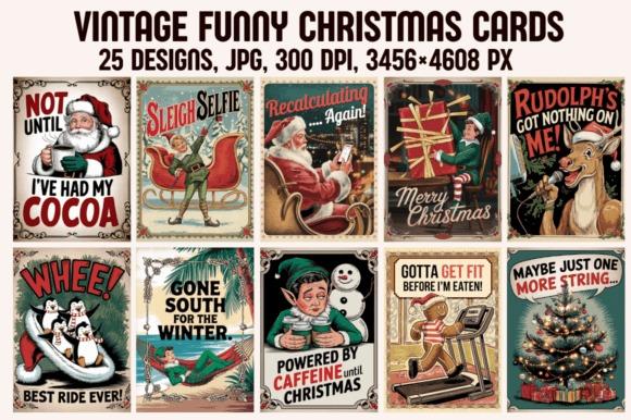 Christmas clipart for holiday cards featuring 10 vintage funny Christmas card designs with humorous holiday themes
