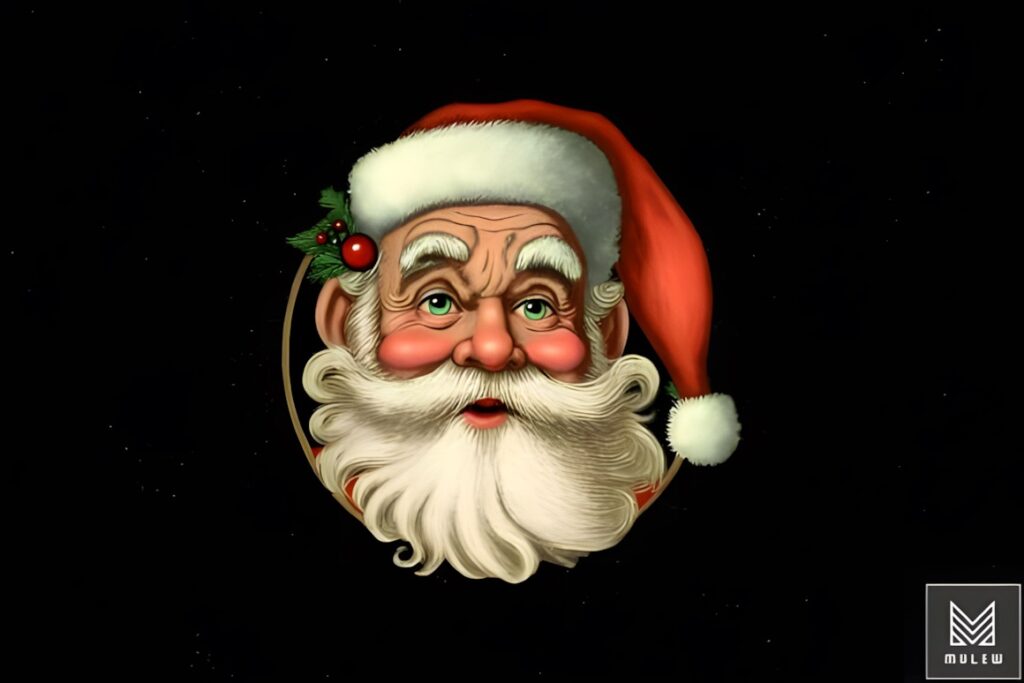 Vintage retro Santa Claus clipart with white beard, red hat, and holly decoration for holiday cards