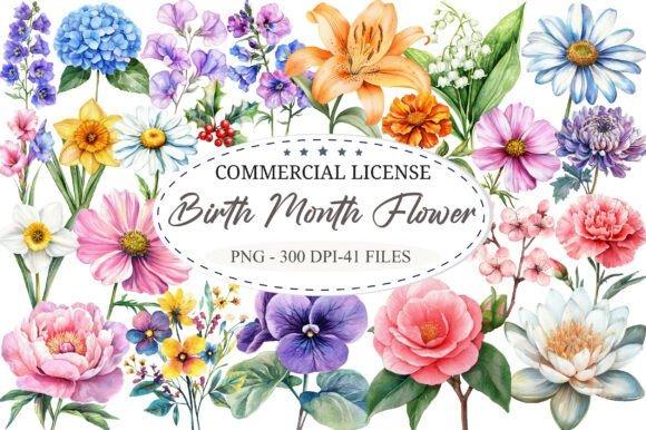 Best flower clipart sets for shirts mugs crafts featuring watercolor birth month flowers in 41 PNG designs with transparent