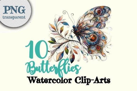 Watercolor butterfly clipart with intricate patterns and transparent background, suitable for crafts and printables