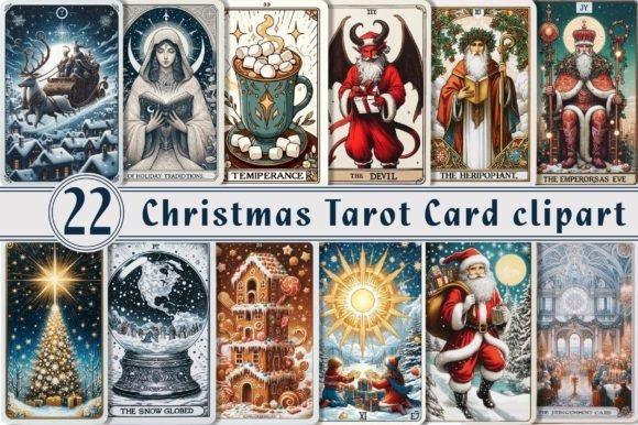 Christmas clipart for holiday cards featuring watercolor Christmas tarot card designs with festive and mystical themes