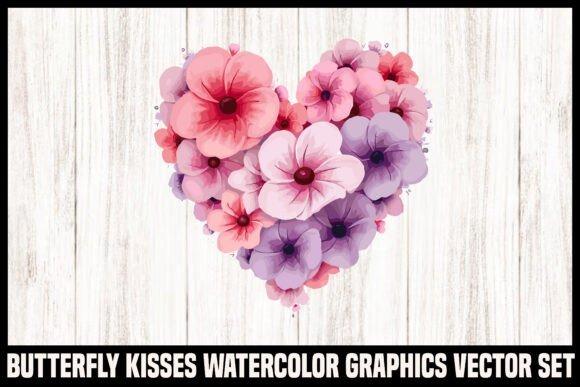 flower clipart heart-shaped composition with pink and lavender watercolor flowers