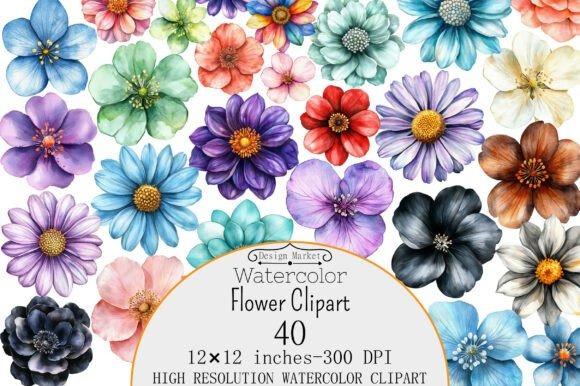 best flower clipart sets for shirts mugs crafts with 40 watercolor floral PNGs at 300 DPI