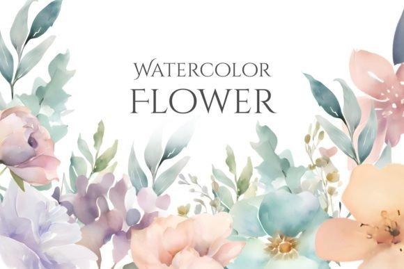 Watercolor flower clipart with pastel floral arrangement and green leaves for versatile craft projects