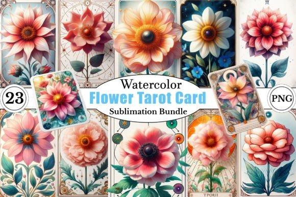 Watercolor flower tarot card clipart set with 23 transparent PNG files featuring floral designs in mystical — flower clipart