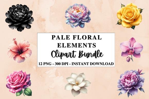 Flower Clipart set featuring pale floral elements including roses, peonies, orchids, and hibiscus in soft colors