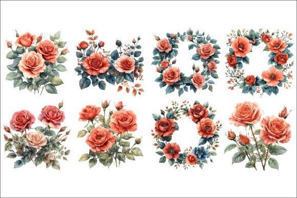 flower clipart featuring watercolor red rose bouquets arranged in various floral compositions
