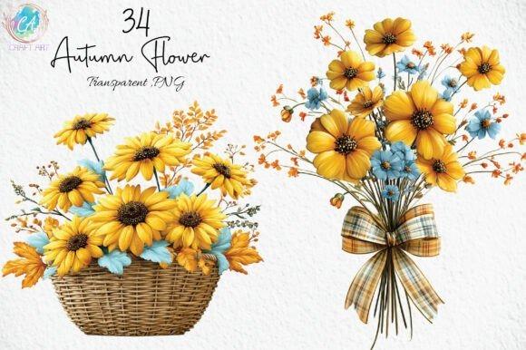 Best flower clipart sets for shirts mugs crafts with 34 whimsical autumn flowers in basket and bouquet with plaid bow