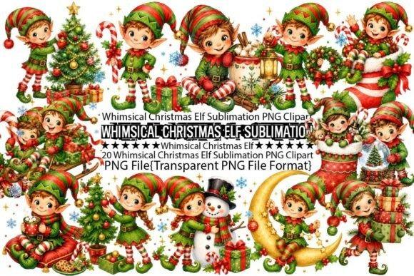 Whimsical Christmas elf clipart set with playful elf characters in festive poses for Christmas clipart