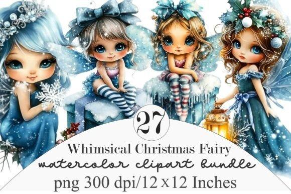 Whimsical Christmas Fairy Clipart featuring four fantasy fairies in winter attire with snowflakes and — Christmas Clipart
