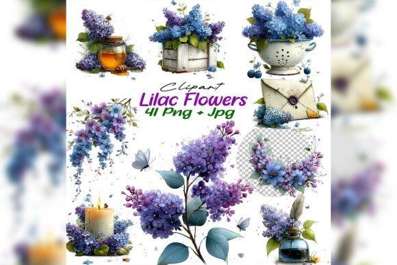 cute flower clipart set featuring delicate watercolor lilac flowers in PNG and JPG formats with transparent backgrounds