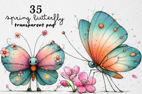 Whimsical spring butterfly clipart for sticker with 35 transparent PNG files featuring colorful butterflies and flowers